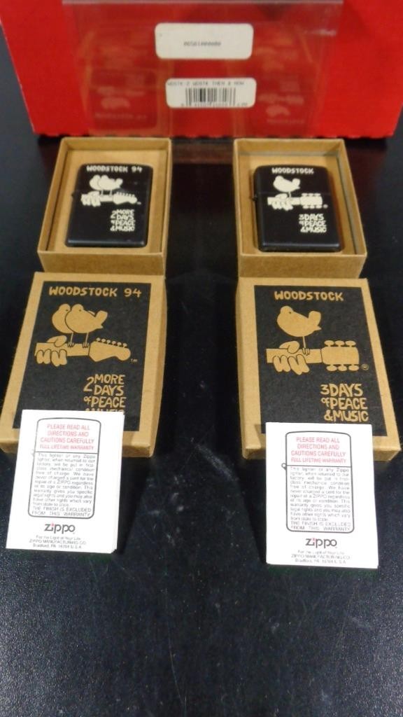 2 WOODSTOCK 94 UNFIRED MINT IN BOX ZIPPO FULL SIZE LIGHTERS 2 & 3 DAYS  302/1000