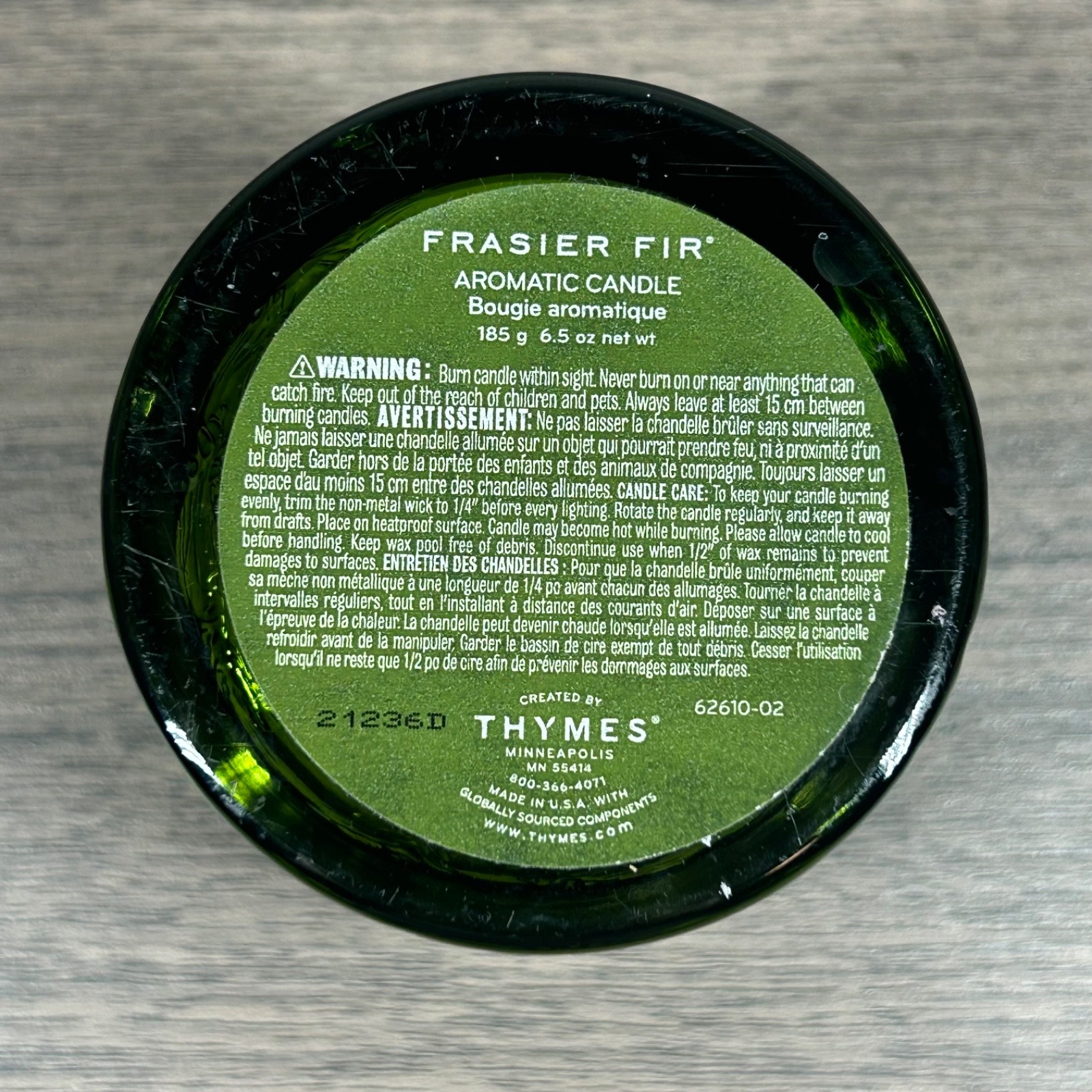 Fraser Fir Green Glass 6.5oz Empty Thymes Candle Jar - Craft & Holiday Decor