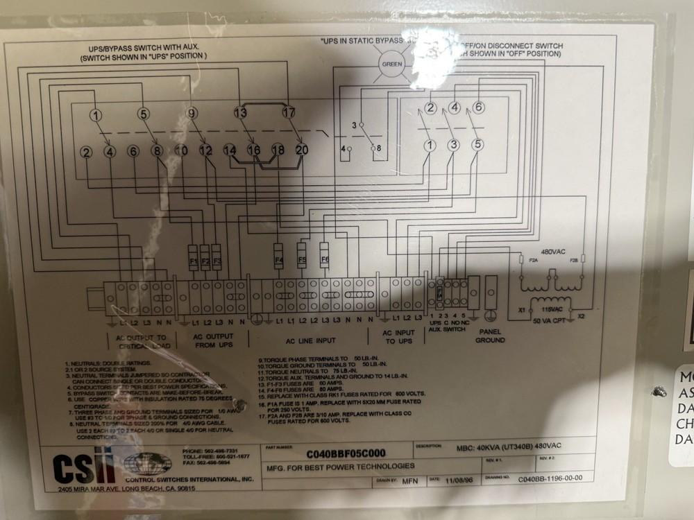 CSII Maintenance Bypass Cabinet 600V 3PH