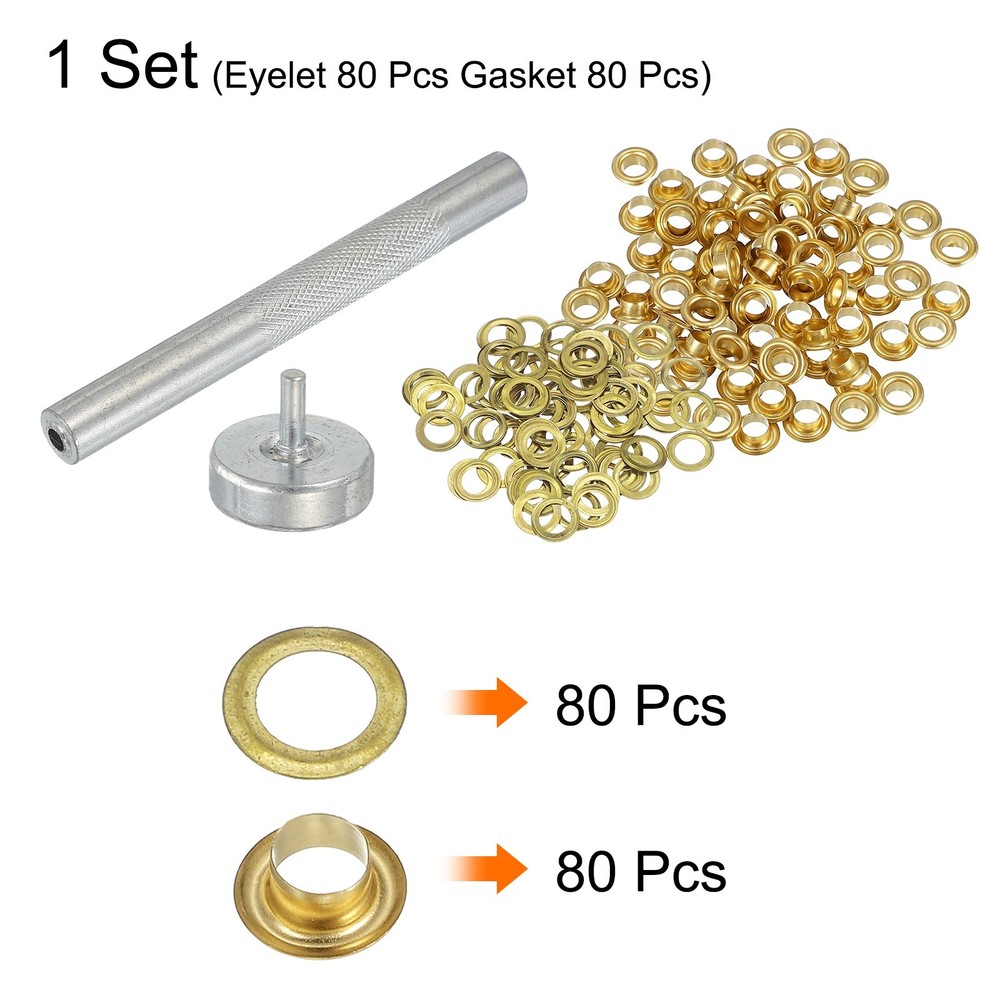 80Set Grommets Eyelets Kit 4.5mm Copper Eyelets with Setting Tool Gold