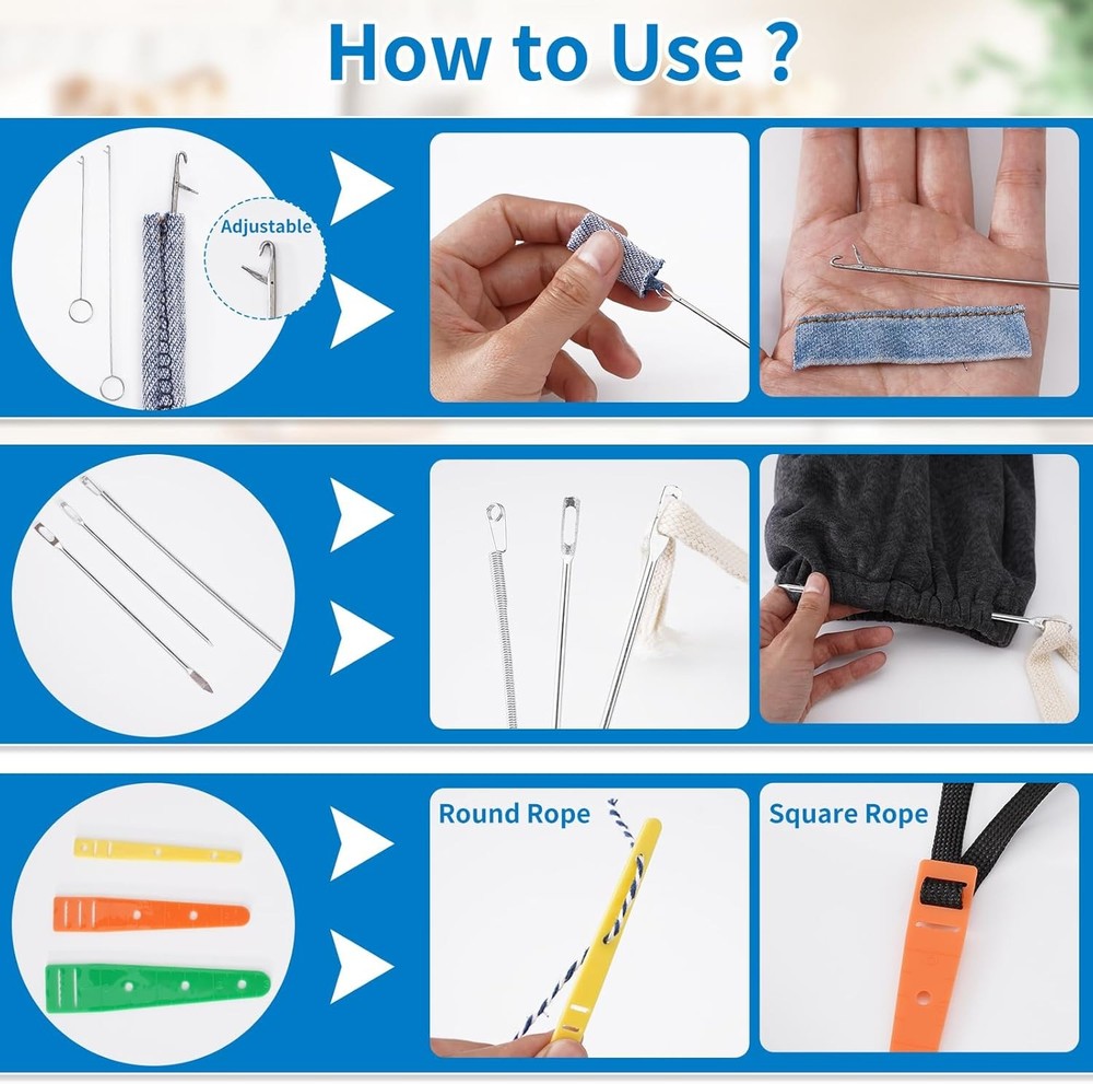 16 PCS Drawstring Threader, Loop Turner Sewing Tool with Flexible Hoodie String