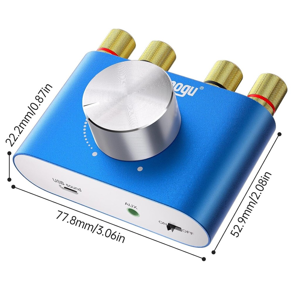 Wireless Stereo Amplifier with Bluetooth 5.0 Connectivity, Compact Design