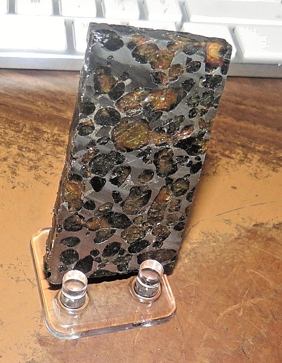 86 gm SERICHO pallasite Meteorite SLICE f/ Kenya stand olivine  6 sides
