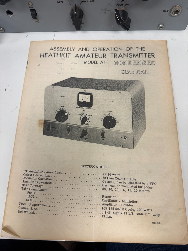 Vintage Heathkit Ameteur Transmitter At-1 and Manual