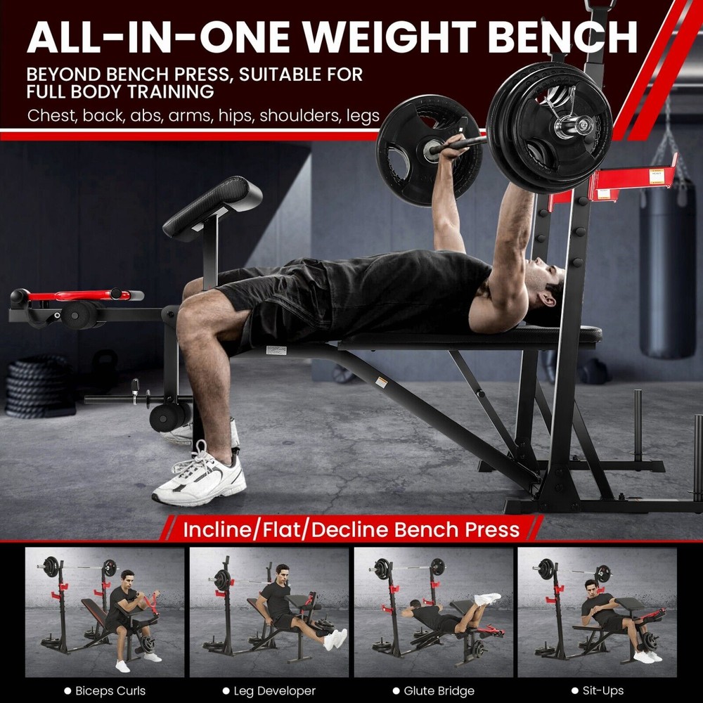 900LBS 9 in 1 Adjustable Weight Bench Set with Squat Rack Multi-Function Workout