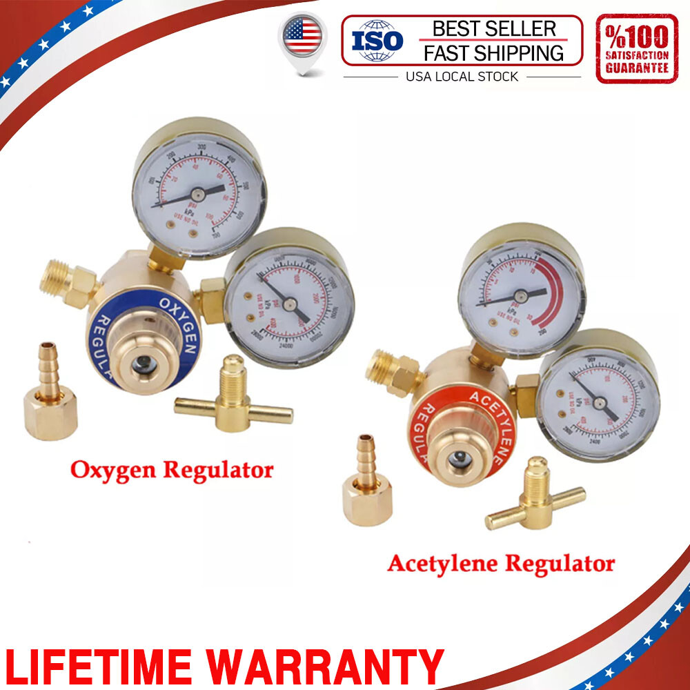 Oxygen Acetylene Gas Regulator Set Welding Cutting Torch Dual Gauge Solid Brass