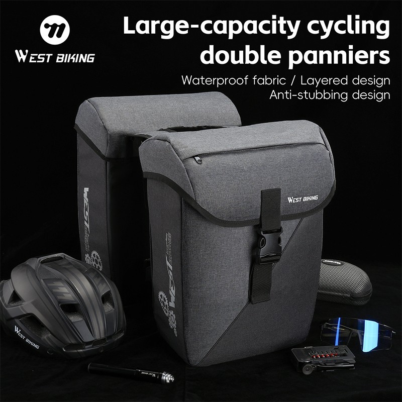 WEST BIKING Bike Double Pannier Set Waterproof Bicycle Rear Rack Pack Bag 32L
