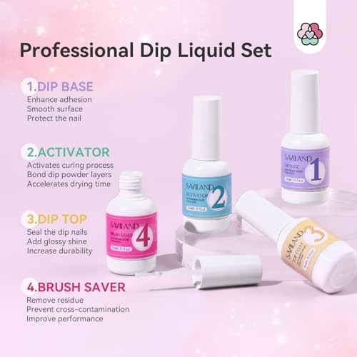 Dip Powder Liquid Set: 4 Pcs Nail Dip Liquid Set with Base Activator Top Coat an