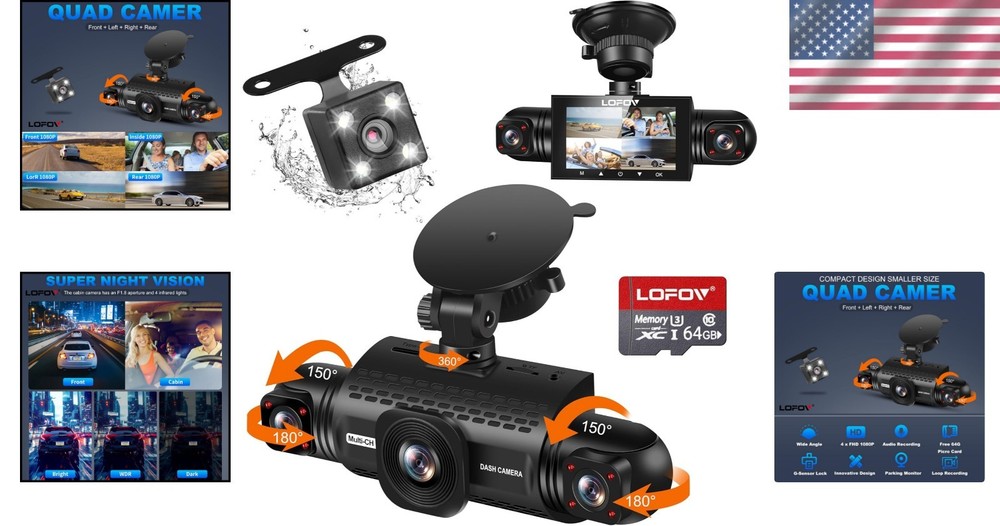Complete 360° Dash Cam System - 4 Channels, G-Sensor, Easy Install, Night Vision