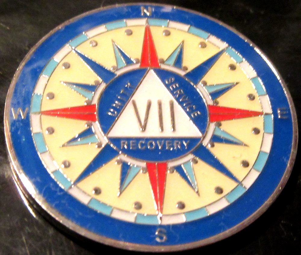 Alcoholics Anonymous medallion year 7 Compass AA Sober Chip token