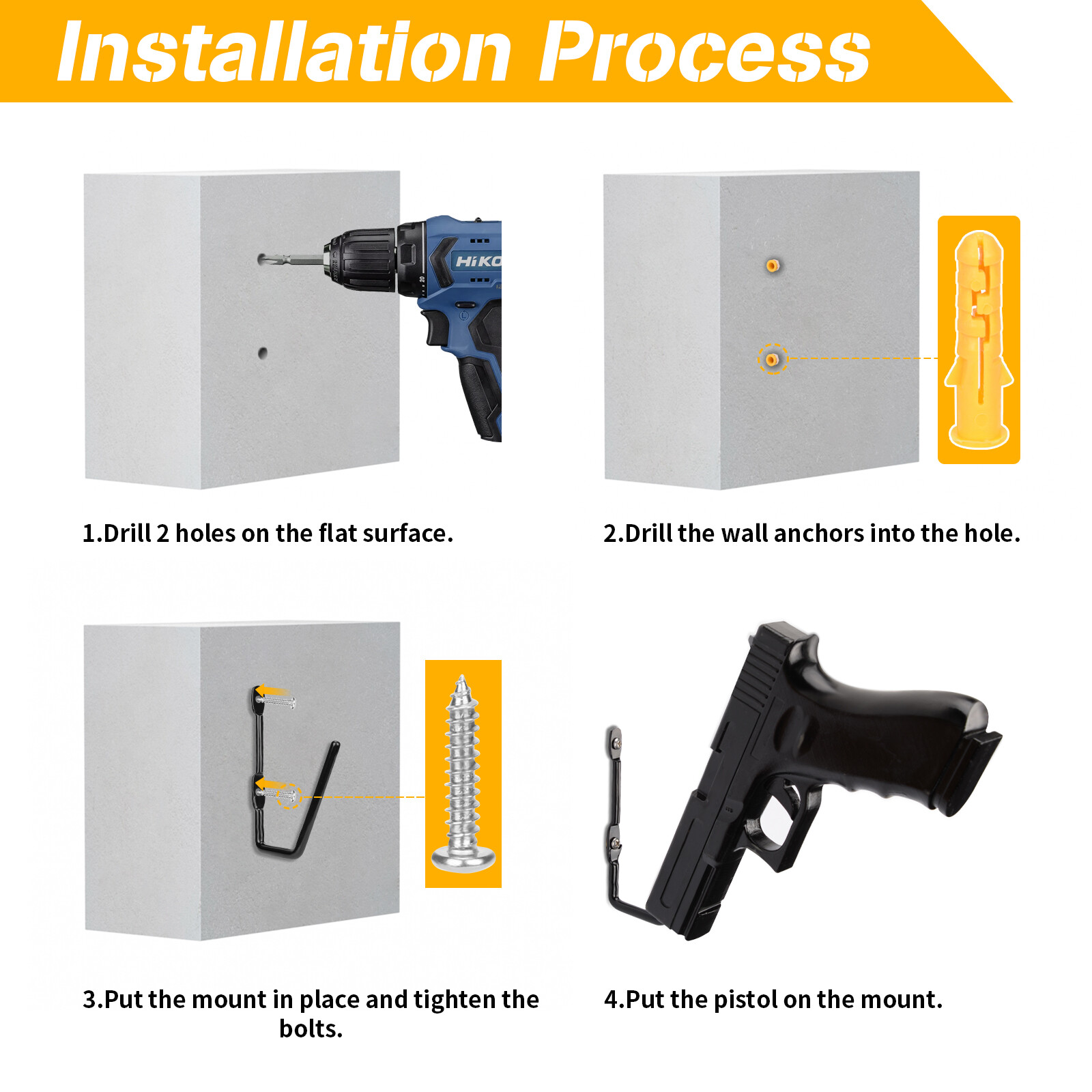 12 Packs Pistol Wall Mount, Handgun Rack Hooks, Handgun Hanger Pistol Organizer