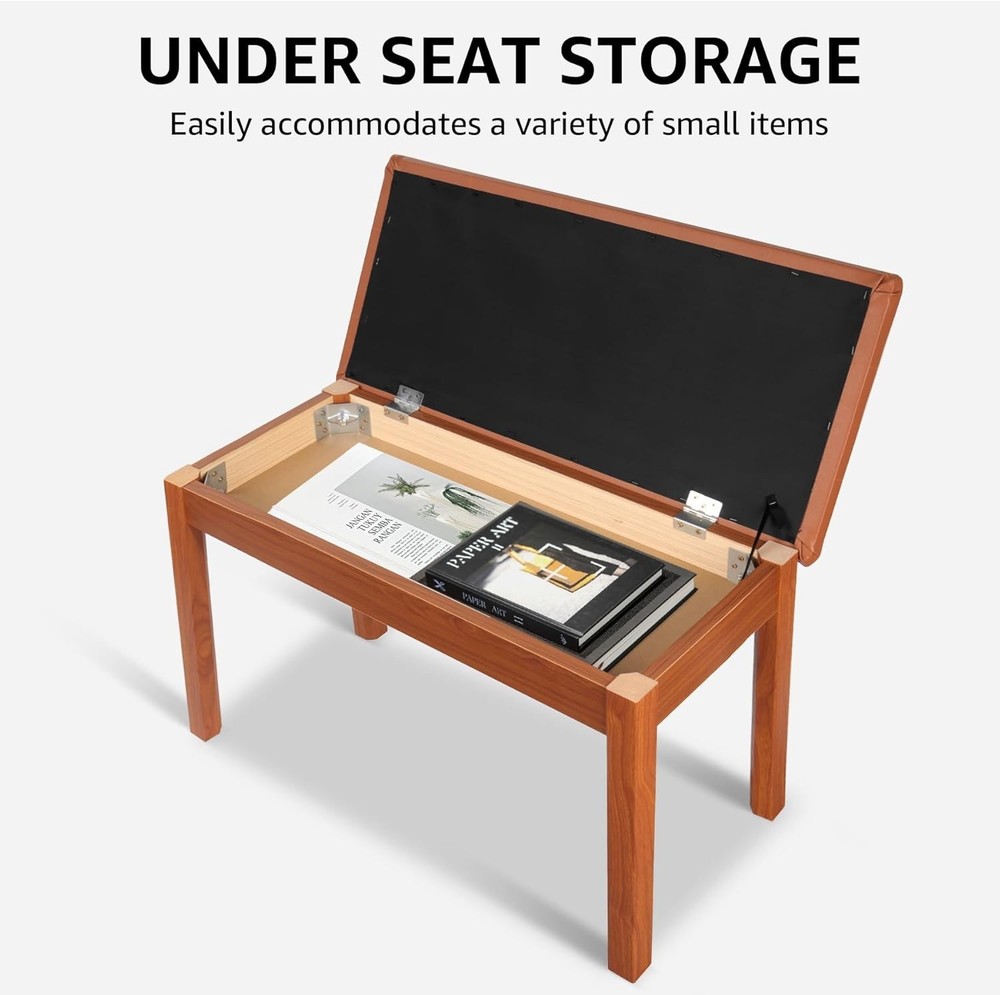 Duet Piano Bench Padded Cushion & Storage Solid Wood Keyboard Bench Bookcase