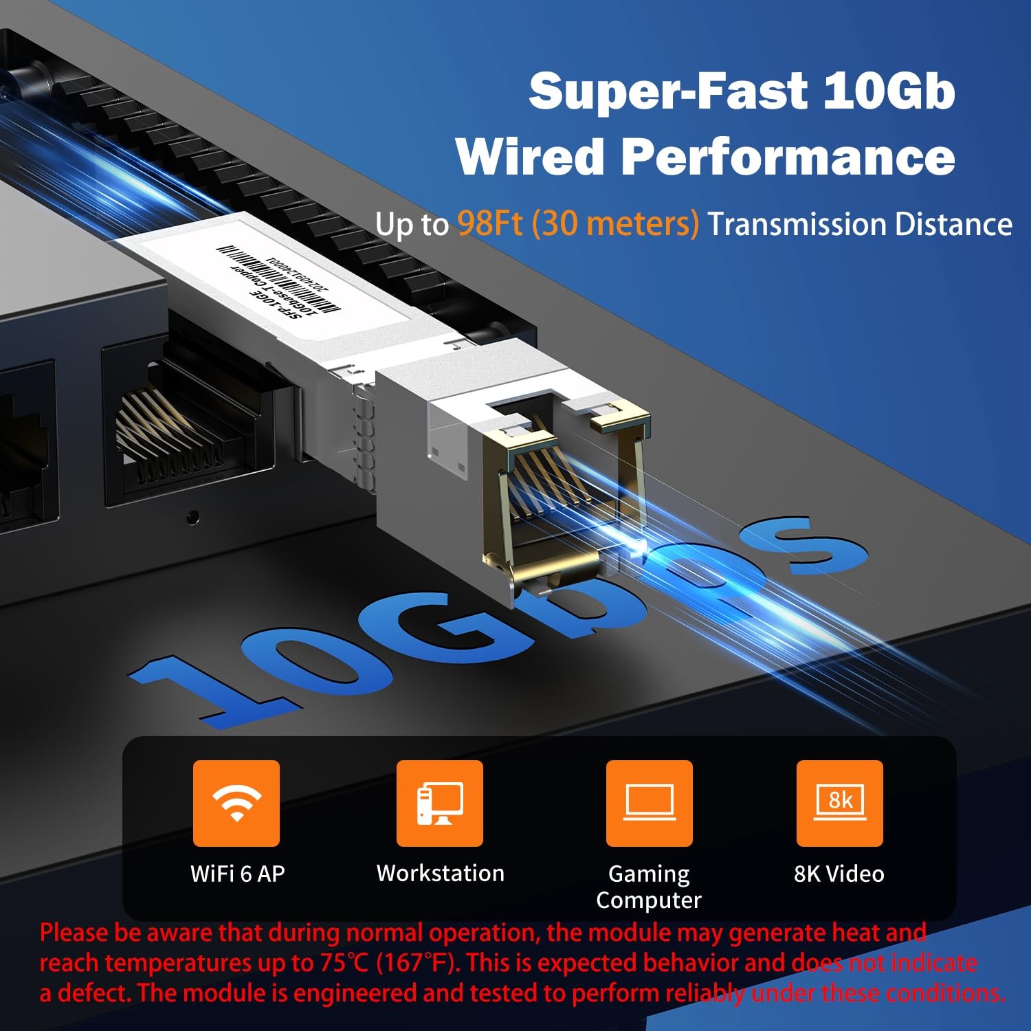 10G SFP Copper to RJ45 30M 10GBase-T Transceiver SFP-10G-T Fully Compatibility