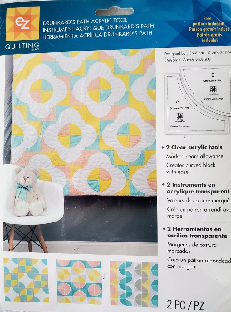 Drunkard's Path Quilting Templates With Pattern 2 Clear Acrylic Tools New