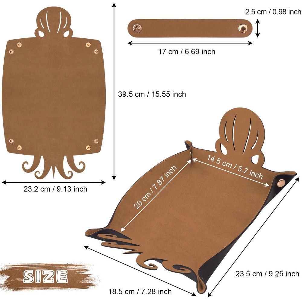 2 Pieces Octopus Dice Rolling Tray PU Leather Dice Mat Folding Scroll Dices H...