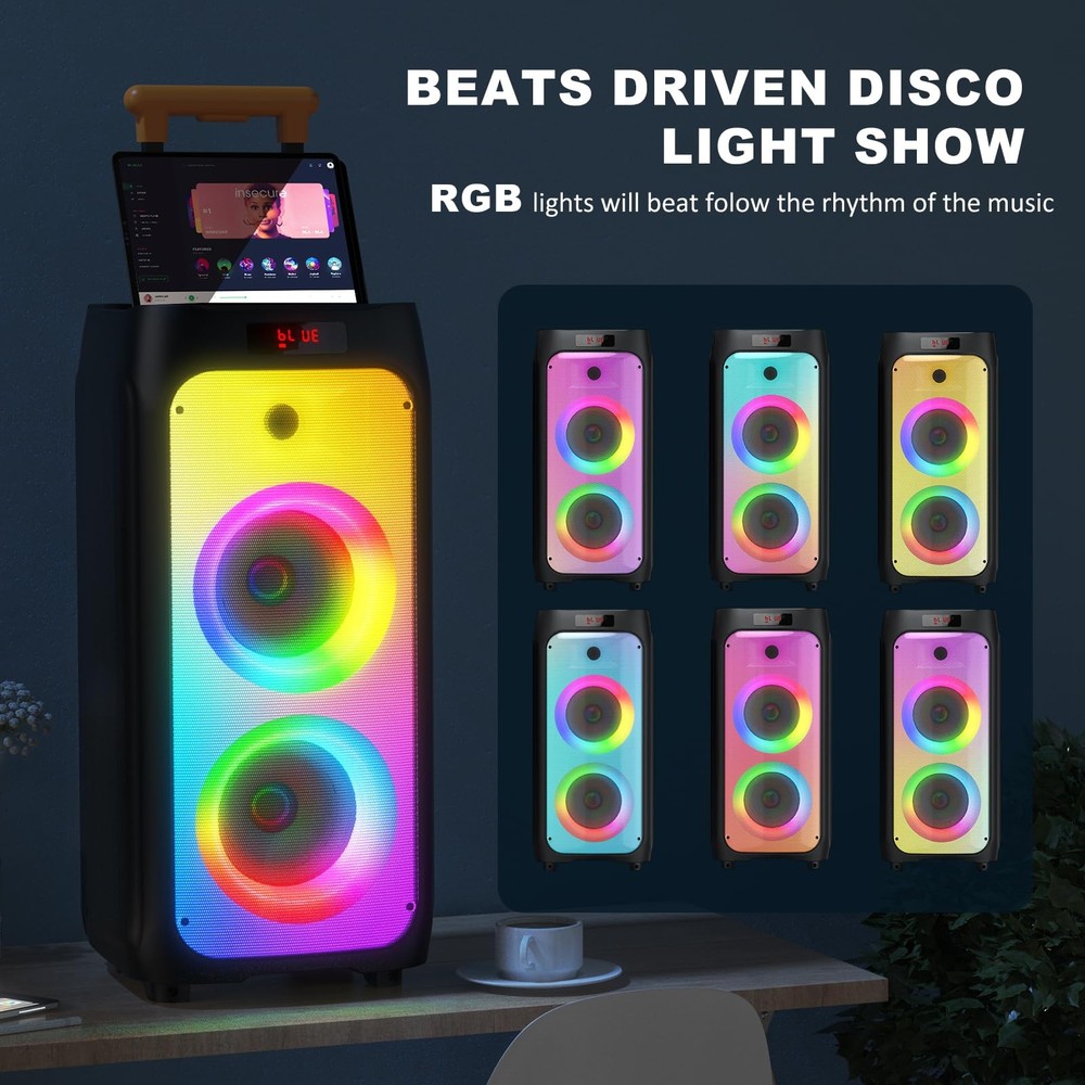 Karaoke Machine with 2 Wireless Microphones, Big Bluetooth Party Speaker with...