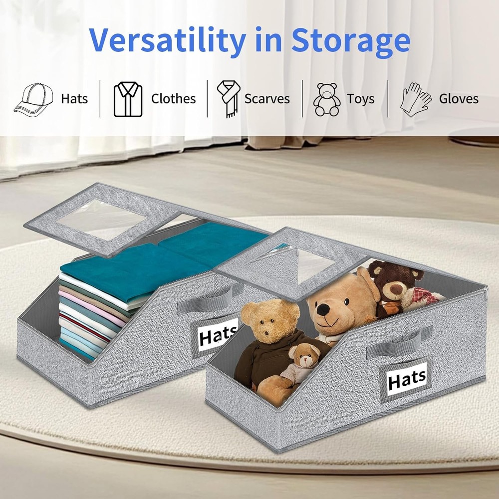 Aokeyee Hat Organizer for Baseball Caps - 2PCS Stackable Storage with Clear Wind