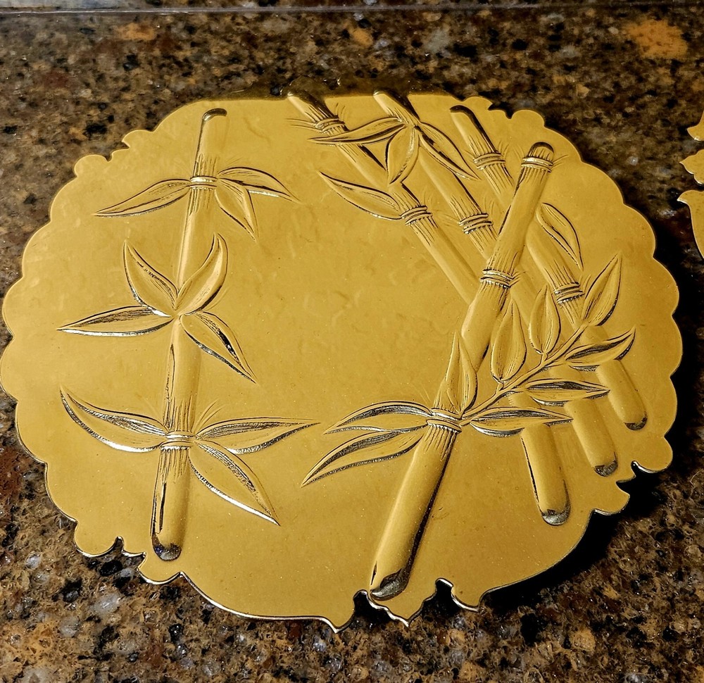 Pair Of Unique Solid Brass Trivet with Bamboo Design