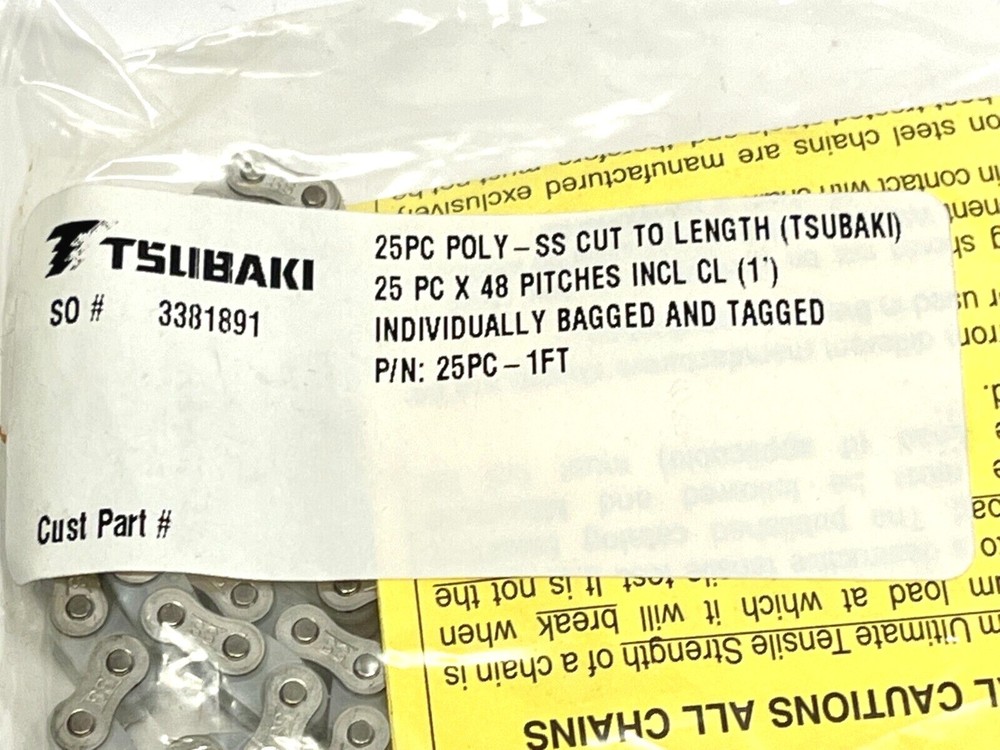 Tsubaki 25PC-1FT 25(PC) Poly-SS Chain 48 PIT INCL C/L