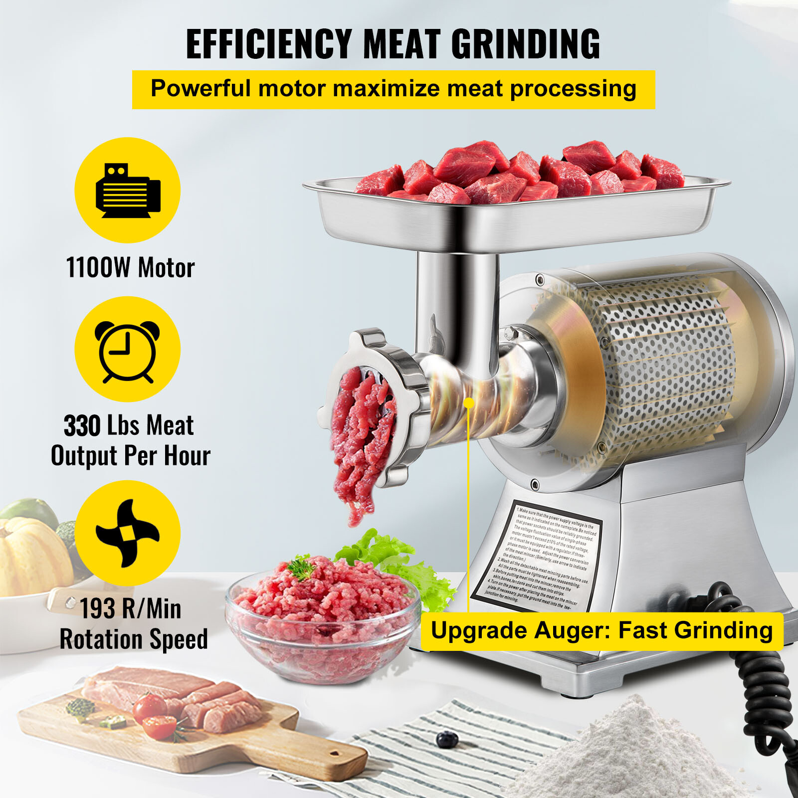 VEVOR 550lb/H Commercial Electric Meat Grinder 1.5HP Heavy Duty Sausage Stuffer