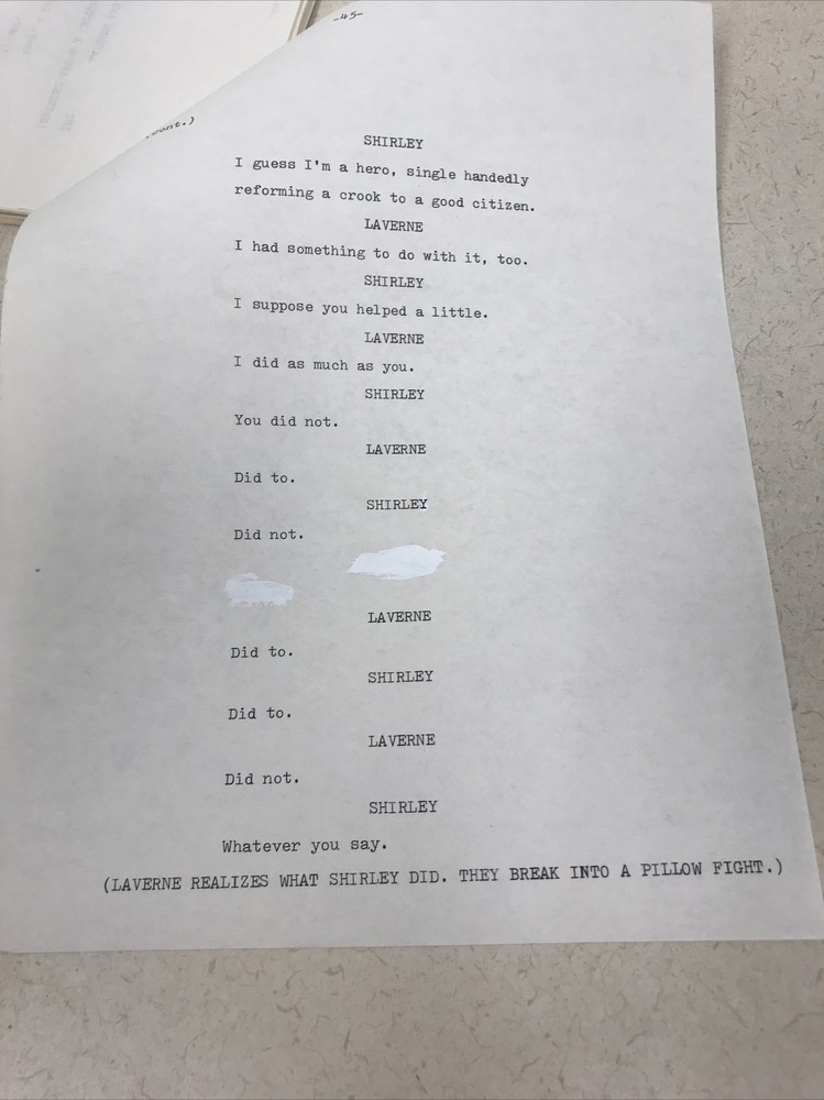 Vintage Script Laverne And Shirley Spec Draft Written By Monte Rivers