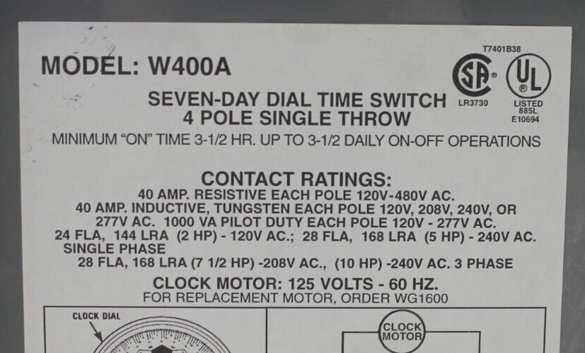 Tork W400A Seven-Day Dial Time Switch