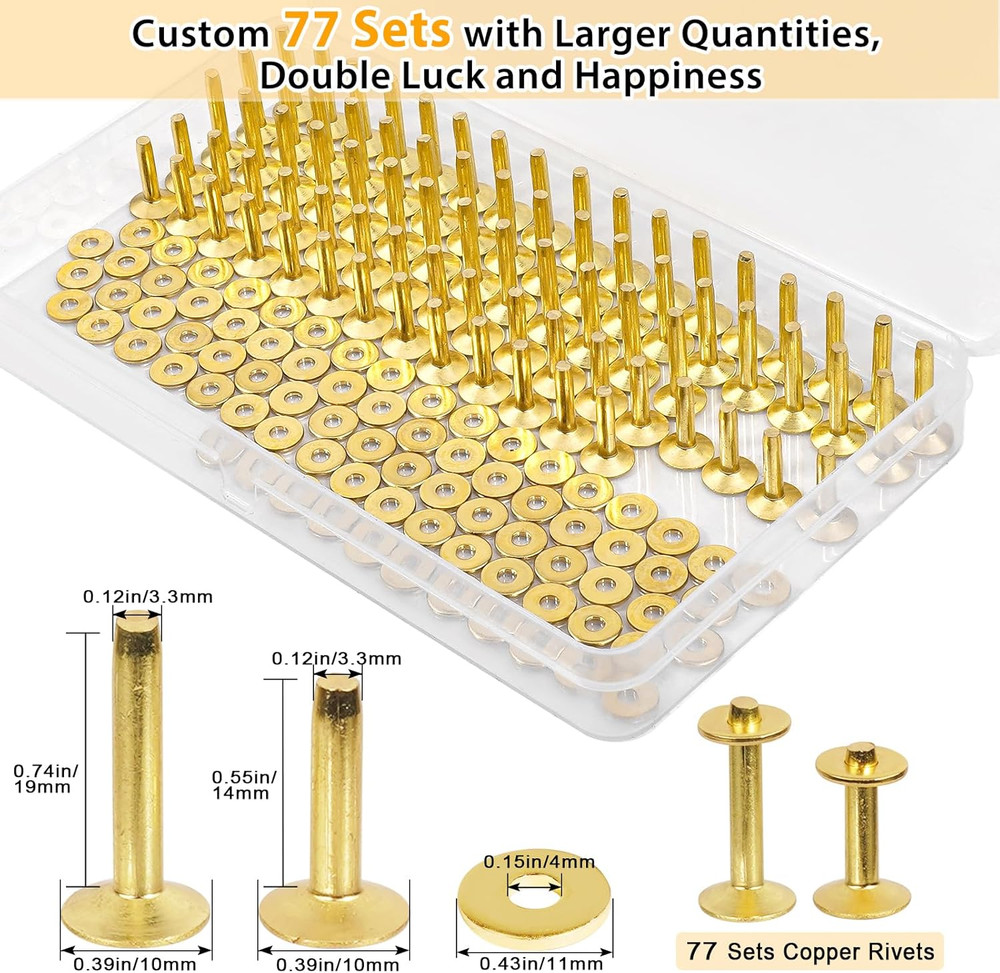 154Pcs Brass Rivets for Leather, #12 Smooth Leather Rivets Without