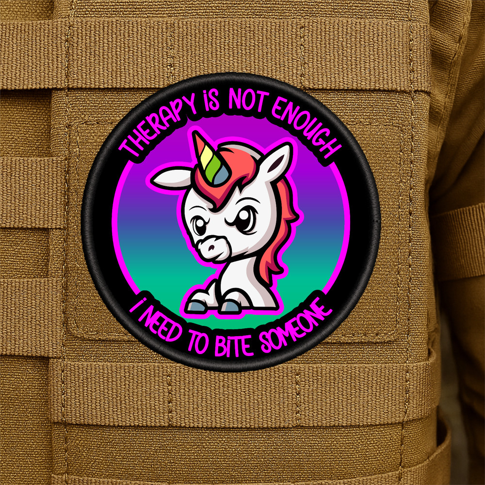 Funny Therapy Unicorn Printed Morale Patch - 3.5 Inch, Hook & Loop Back