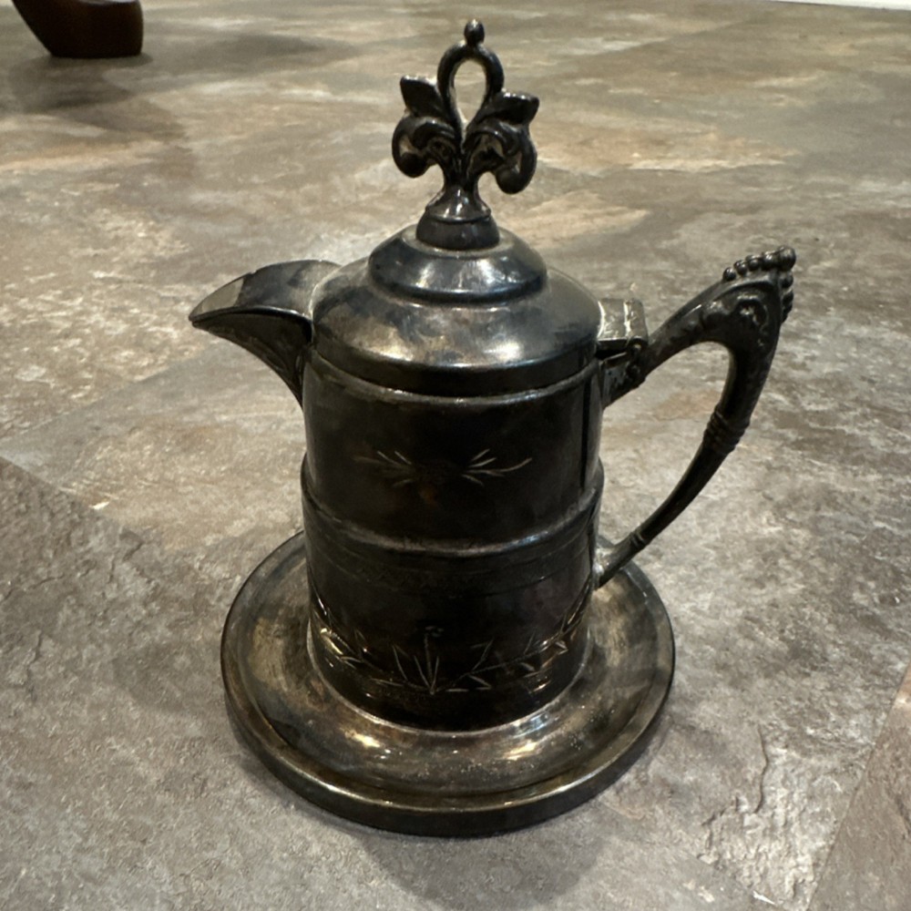 Victorian Silverplate Pitcher Ornate Handle Lid Engraved Floral Design