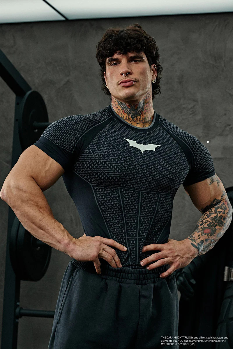 YoungLA Batman Short Sleeve Compression Shirt Gym T Shirt Sports Fitness Fitted