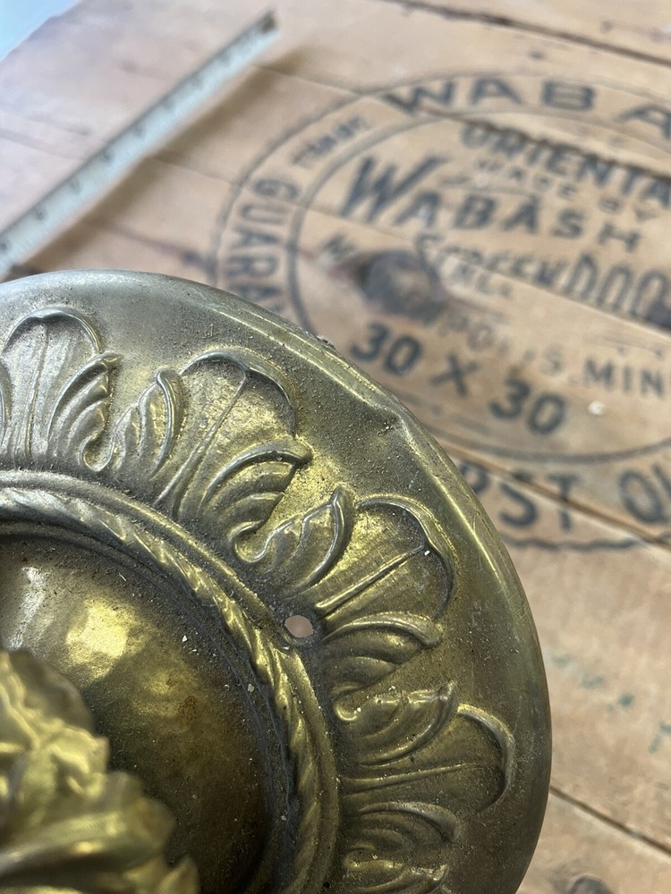 1920s Brass Flush Mounted Williamson? Ceiling Light Salvage Floral Pattern