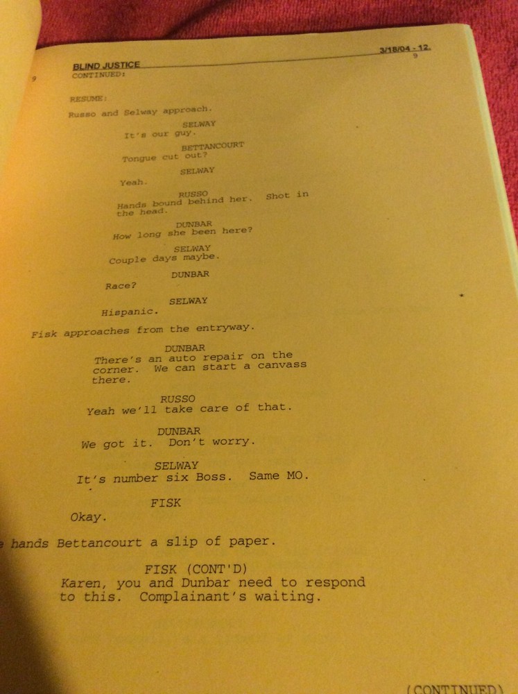 ORIGINAL SCRIPT BLIND JUSTICE RON ELDARD STEVEN BOCHCO MARISOL NICHOLS