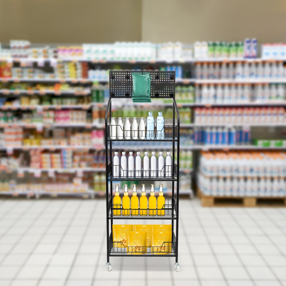 4-Tier Adjustable Rolling Snack Rack with Hanging Board - Freestanding Display