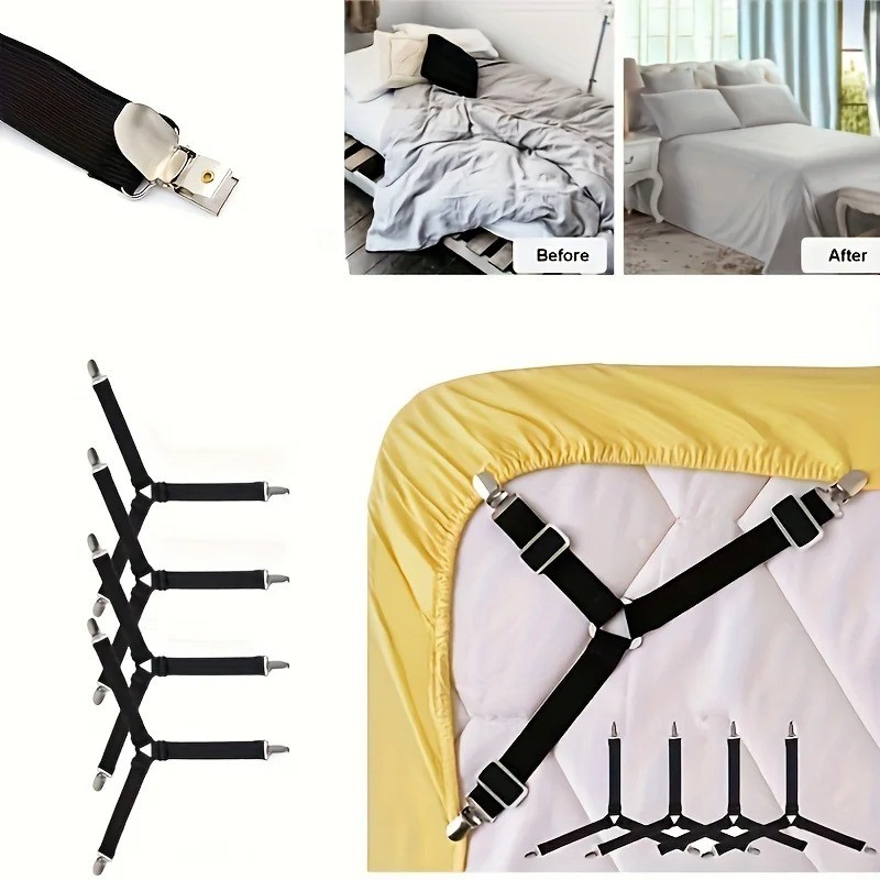 4 Pcs Adjustable Triangle Fitted Straps Fasteners Holders Garters for Bed Sheets
