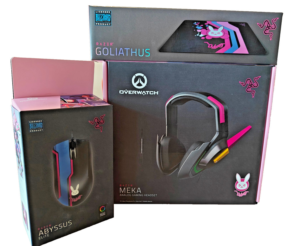 Used Razer D.Va Overwatch MEKA Headset  + Mouse + Mouse pad