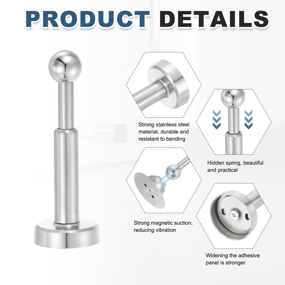 5.7" Magnetic Door Stoppers, Adjustable Door Stops Bumper, Silver