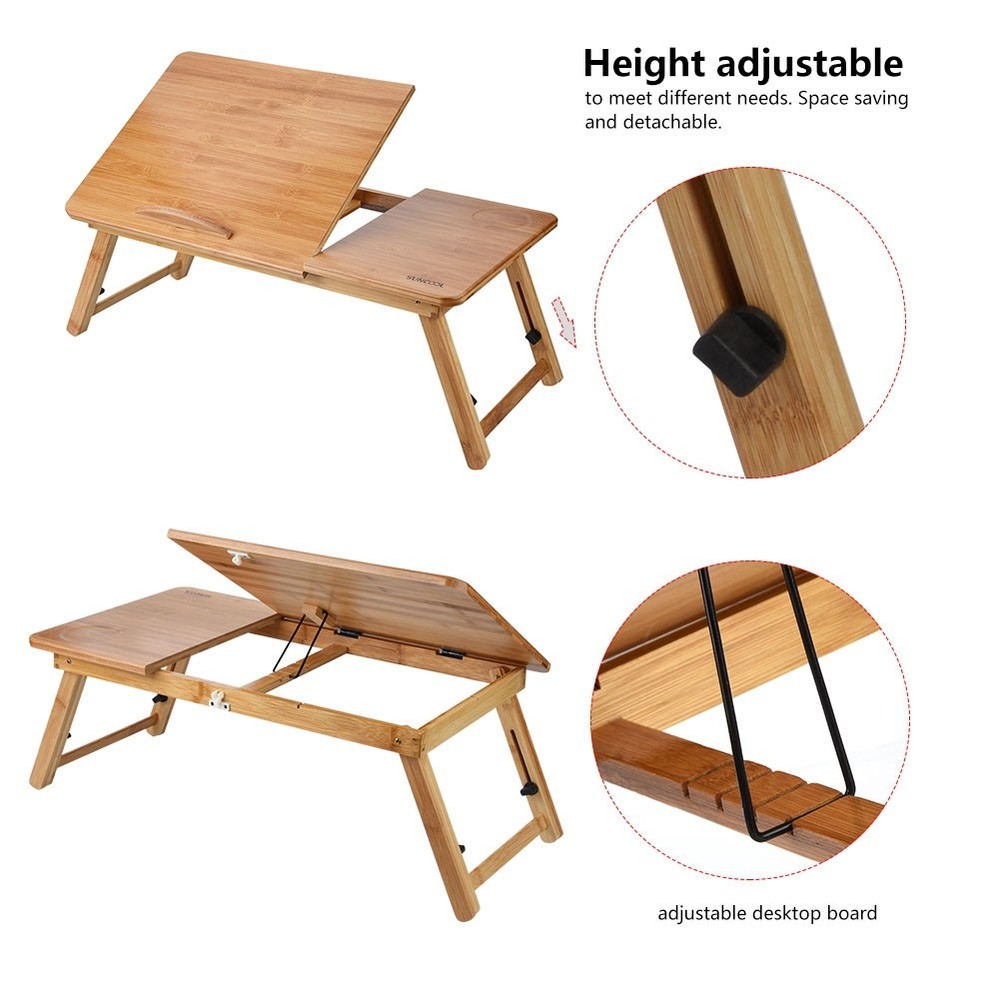Sturdy Carbonized Bamboo Notebook Desk Height Foldable Laptop Cooling