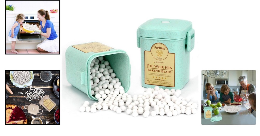 Compact Pie Crust Weights - Reusable Ceramic Baking Beans with Wheat Straw Box