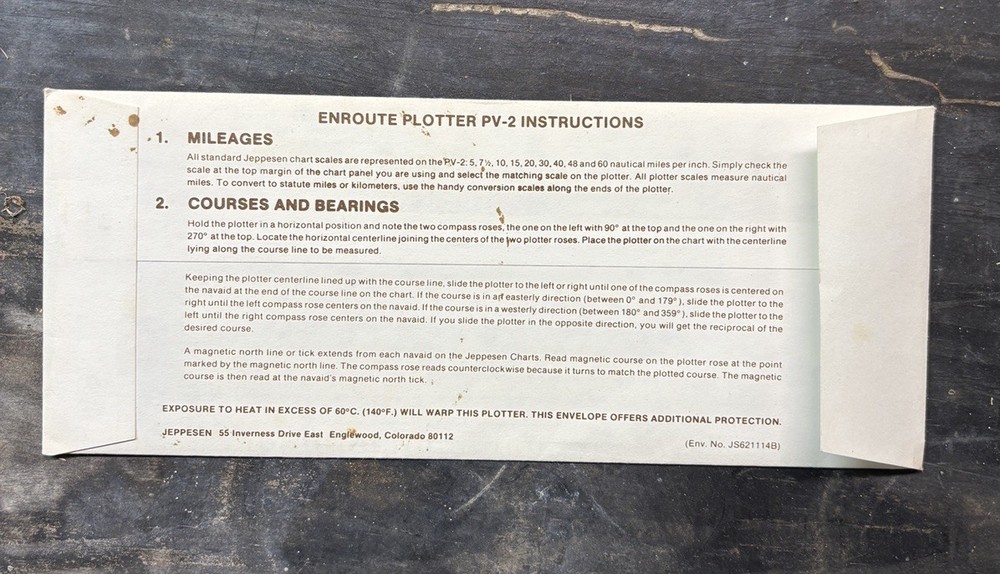 Jeppesen Enroute Aviation Pilot Plotter PV-2