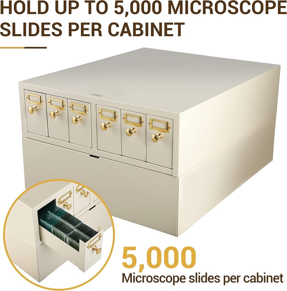 Microscope Slide Storage Cabinet,6 Drawers,Metal, Stackable, Tan