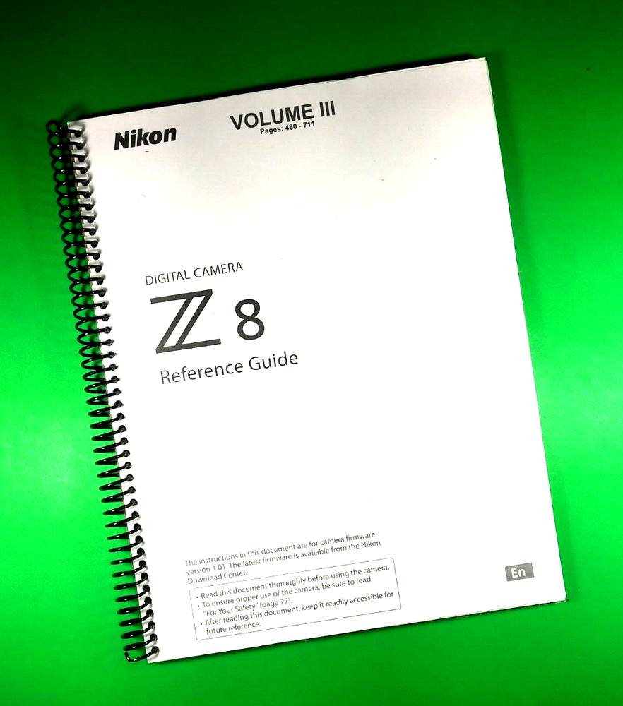 Reference Guide for Nikon Z 8 Camera 948 Pages 4 Volumes With Clear Covers