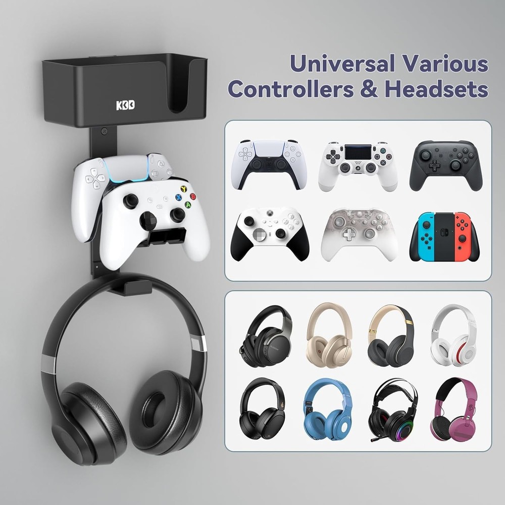 4-in-1 Wall Mount Controller Holder - Dual Game Controller and Headphone Hang...