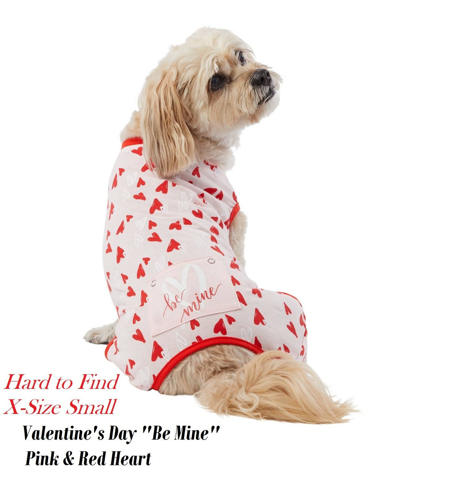 top paws Dog Valentine's Day one piece pajamas "Be Mine" Red hearts size x-small