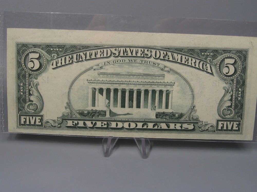 ERROR Note: 1974 $5 FRN Note. 2nd Print Shift Off-Center Error.