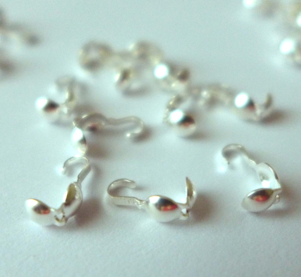 20 solid Sterling Silver Round Clam Shell Bead Tip Knot  COVERs with 1 loop F97