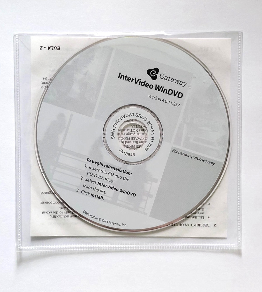 Gateway 2003 InterVideo DVD Backup Software Version 4.011.237 Sealed p1g