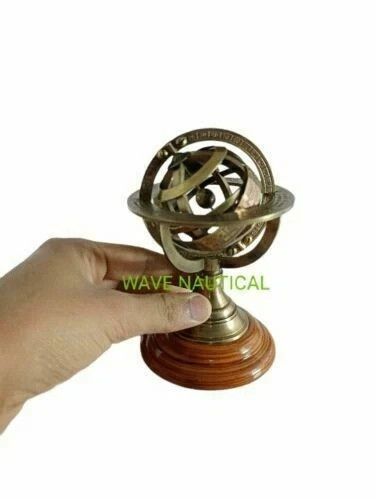 Nautical Sphere World Globe With Base Engraved Brass Tabletop Decor Armillary