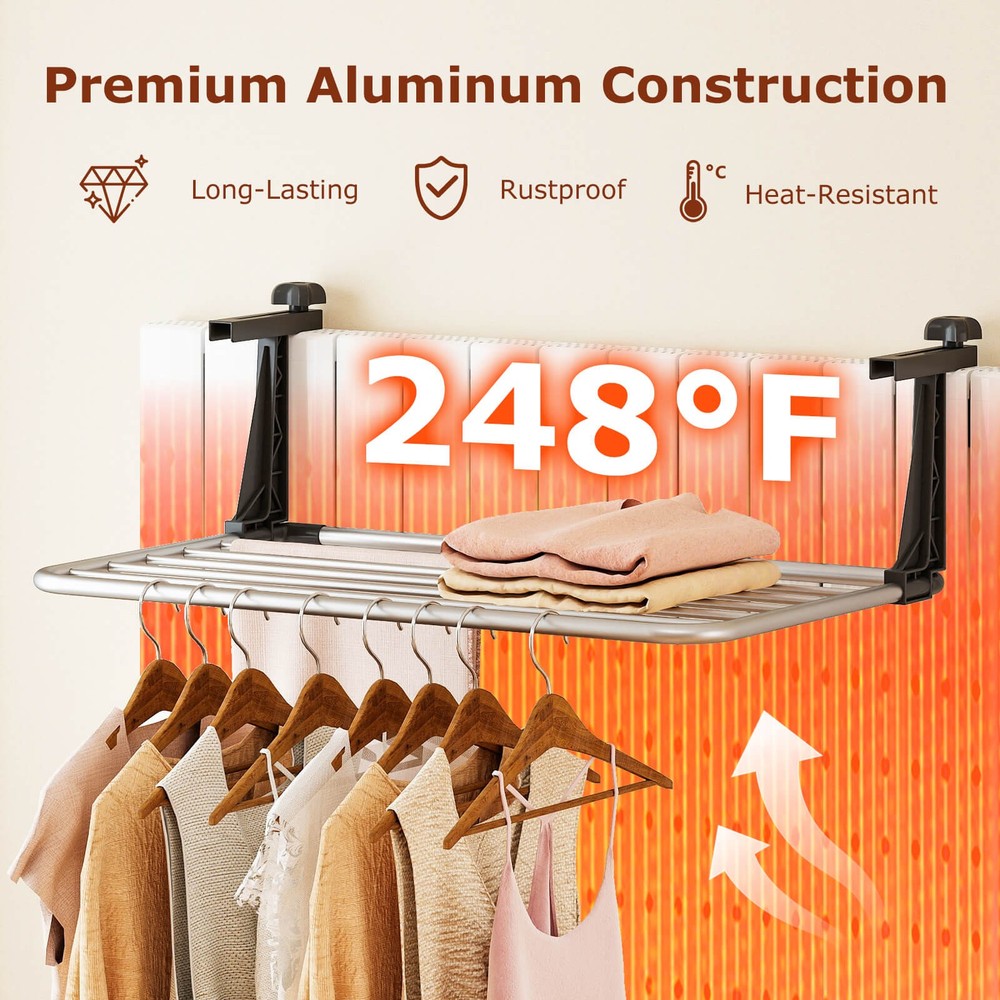 Portable Clothes Drying Rack w/Adjustable & Foldable Brackets, Radiator Airer