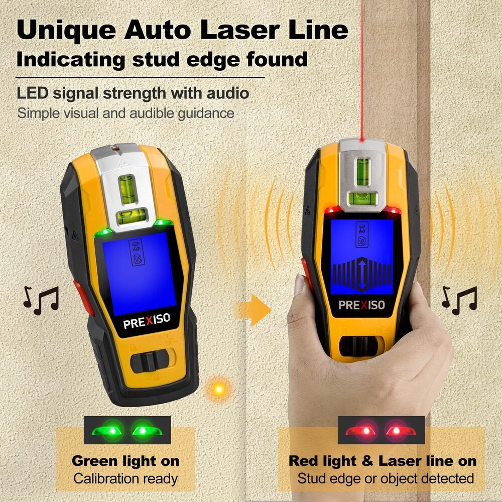 PREXISO 2-in-1 Stud Finders Rechargeable Multi Surface Cross Line Laser Scanners