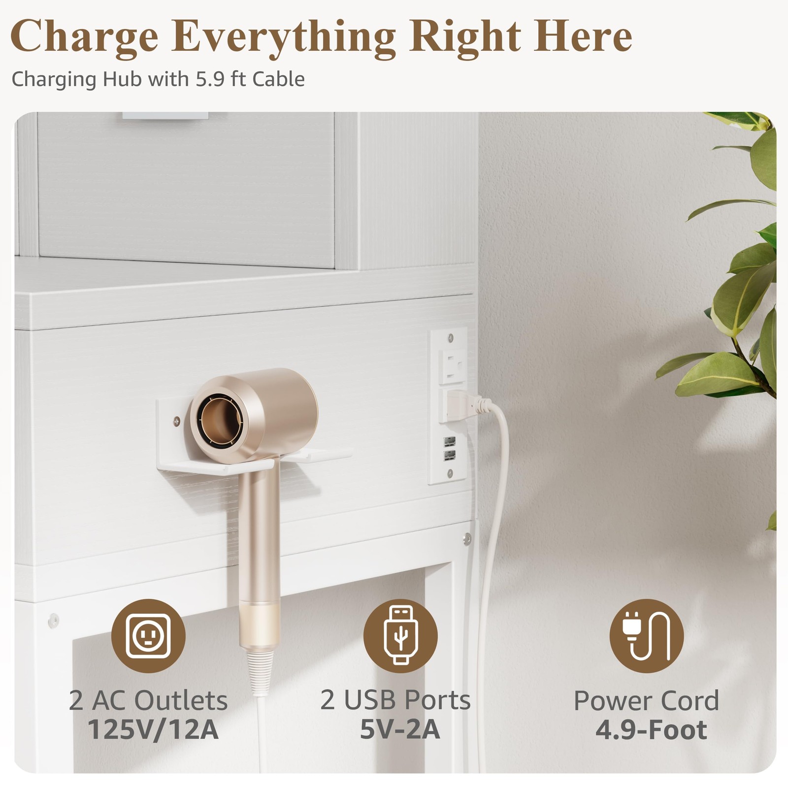 White Makeup Vanity Desk with Hollywood Mirror and Lights, Girls Vanity Set w...